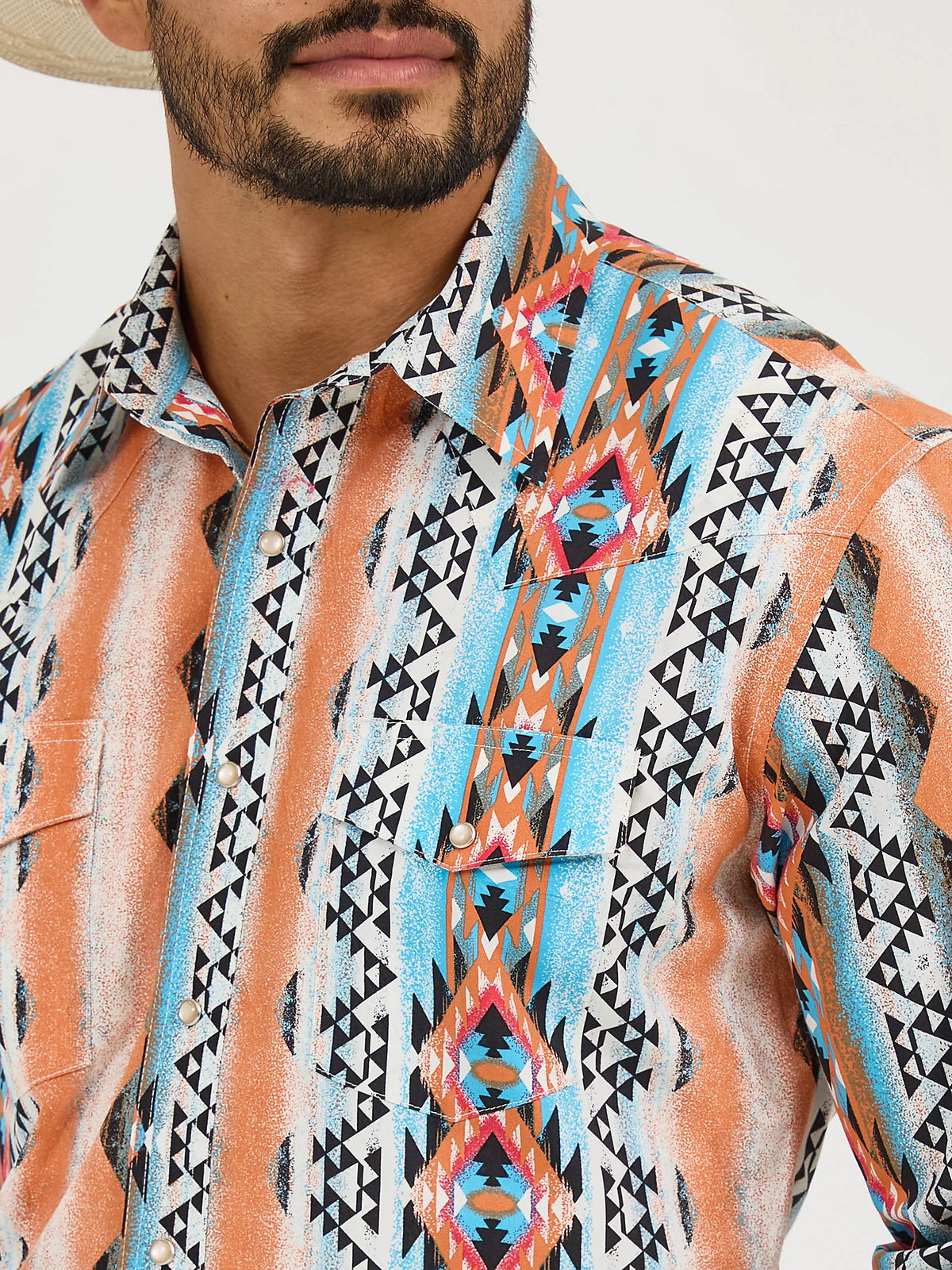 Wrangler Men's Checotah L/S Western Snap Shirt in Orange Bowl