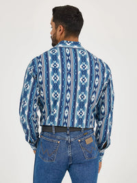 Wrangler Men's Checotah L/S Western Snap Shirt in Ocean Blue (Tall Sizes Available)