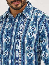 Wrangler Men's Checotah L/S Western Snap Shirt in Ocean Blue (Tall Sizes Available)