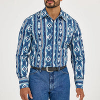 Wrangler Men's Checotah L/S Western Snap Shirt in Ocean Blue (Tall Sizes Available)