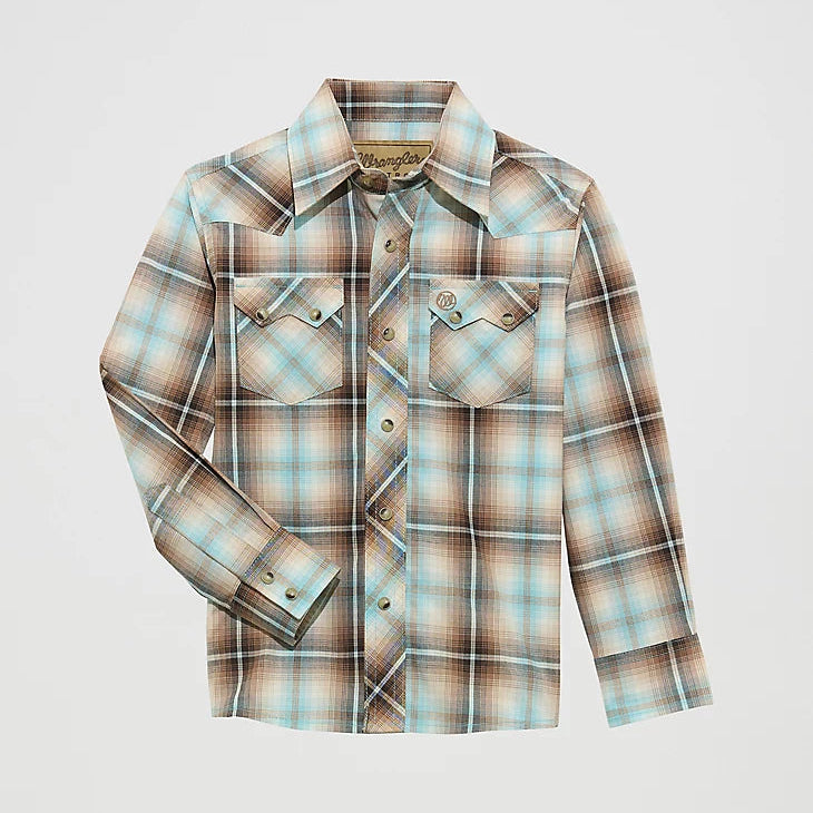 Wrangler Boys Retro Long Sleeve Shirt Brown