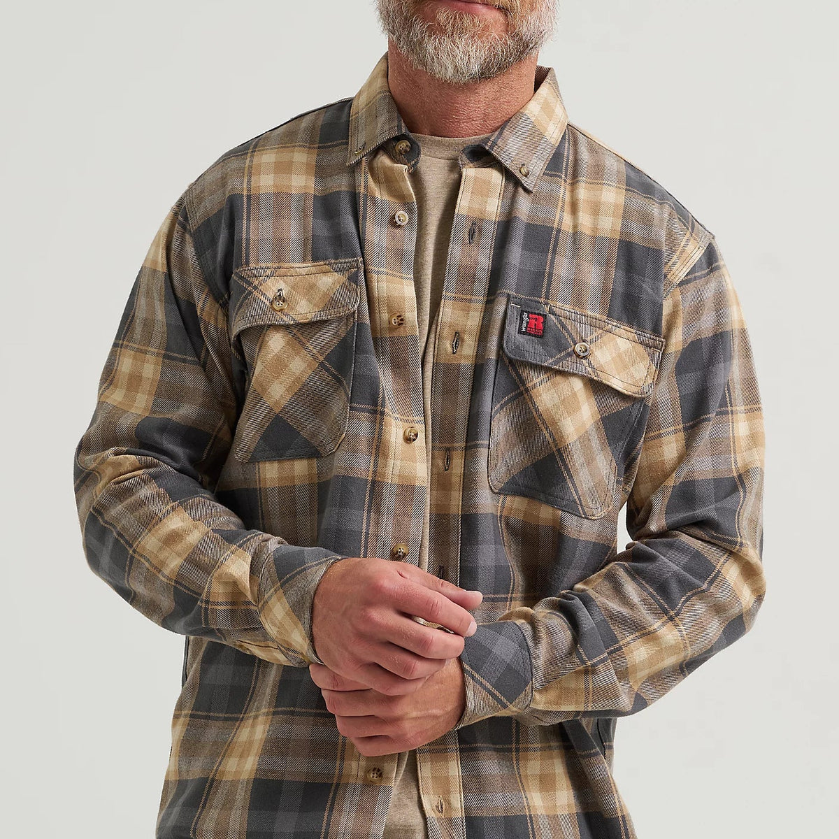 Wrangler Men's Riggs Workwear L/S Flannel Foreman Plaid Shirt in Asphalt (Available in Plus Sizes)