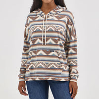 Wrangler Retro Women's Geometric Relaxed Pullover Hoodie in Brown