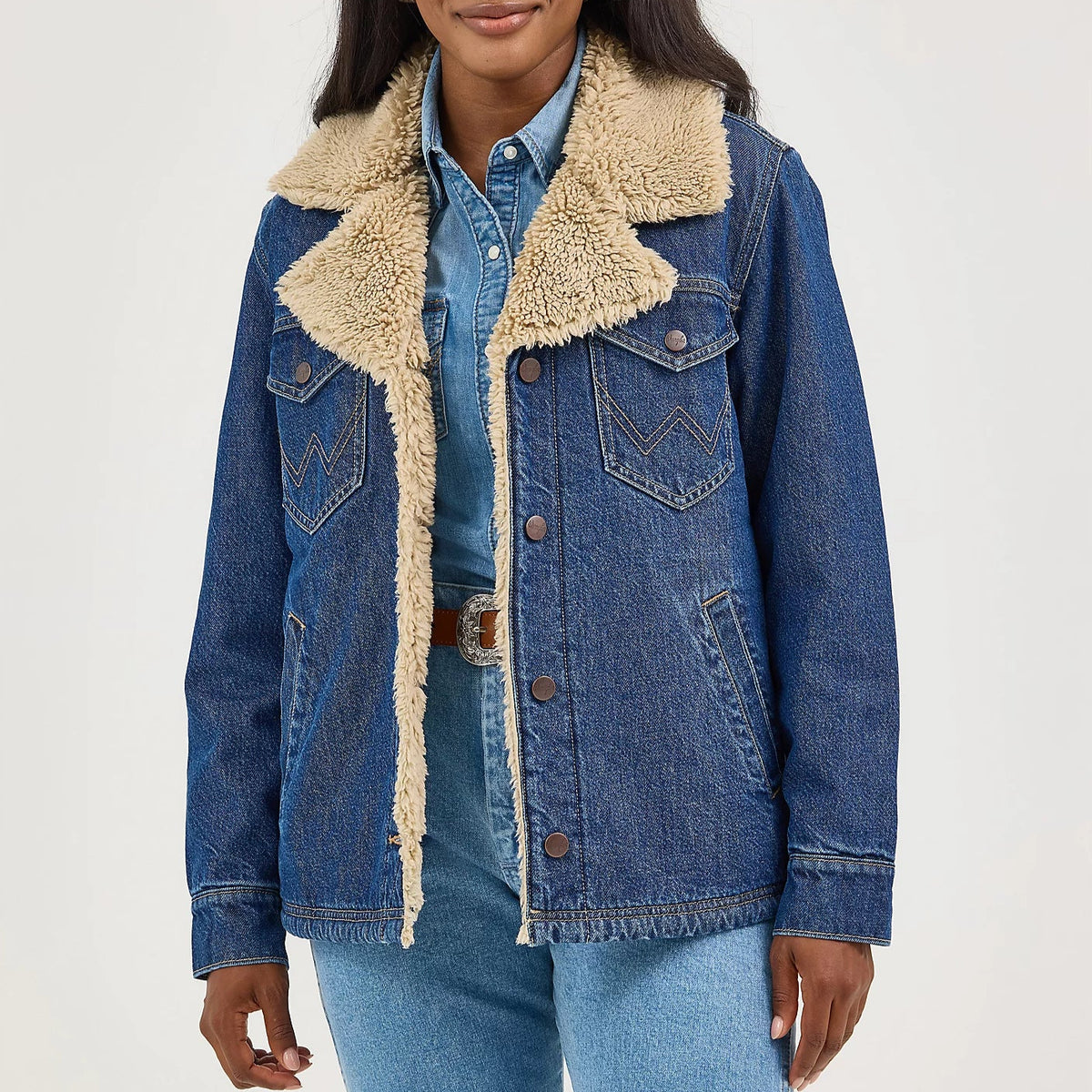 Wrangler Retro Women's Sherpa Lined Denim Range Coat in Ink Denim