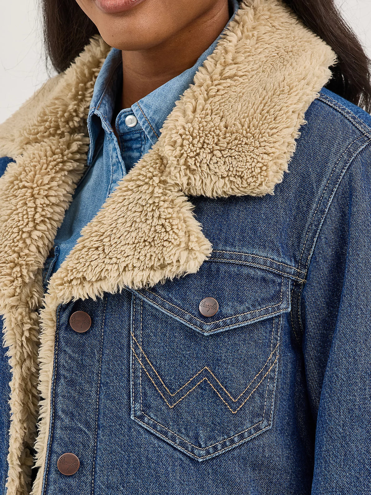 Wrangler Retro Women's Sherpa Lined Denim Range Coat in Ink Denim