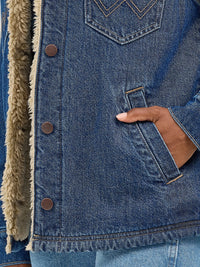 Wrangler Retro Women's Sherpa Lined Denim Range Coat in Ink Denim