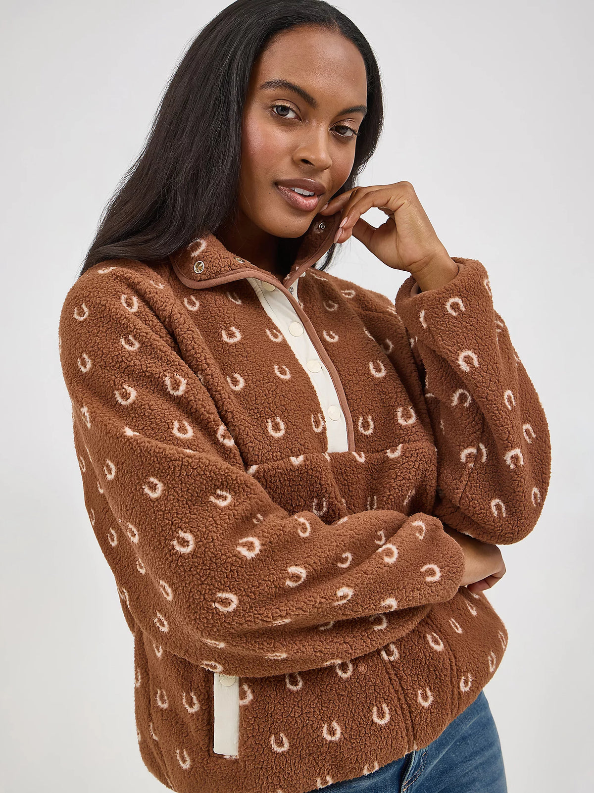 Wrangler Retro Women's Half Snap Sherpa Pullover in Brown