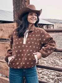 Wrangler Retro Women's Half Snap Sherpa Pullover in Brown