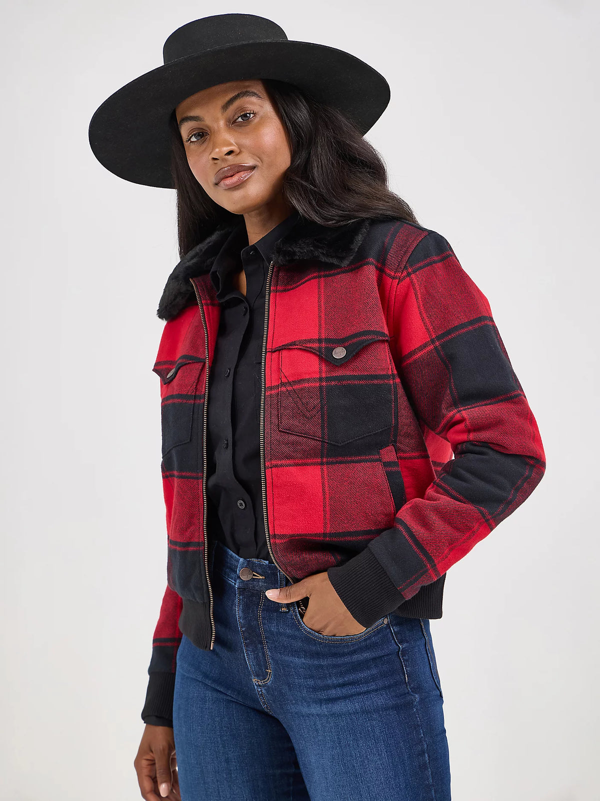 Wrangler Retro Women's Lined Bomber in Red Buffalo