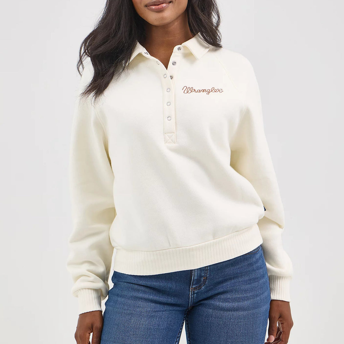 Wrangler Retro Women's Half-Snap Collared Pullover in Cream