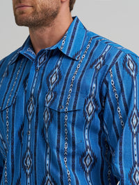 Wrangler Men's Checotah L/S Western Snap Shirt in Blue Darkly