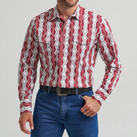 Wrangler Men's Checotah L/S Western Snap Shirt in Burgundy Shadow