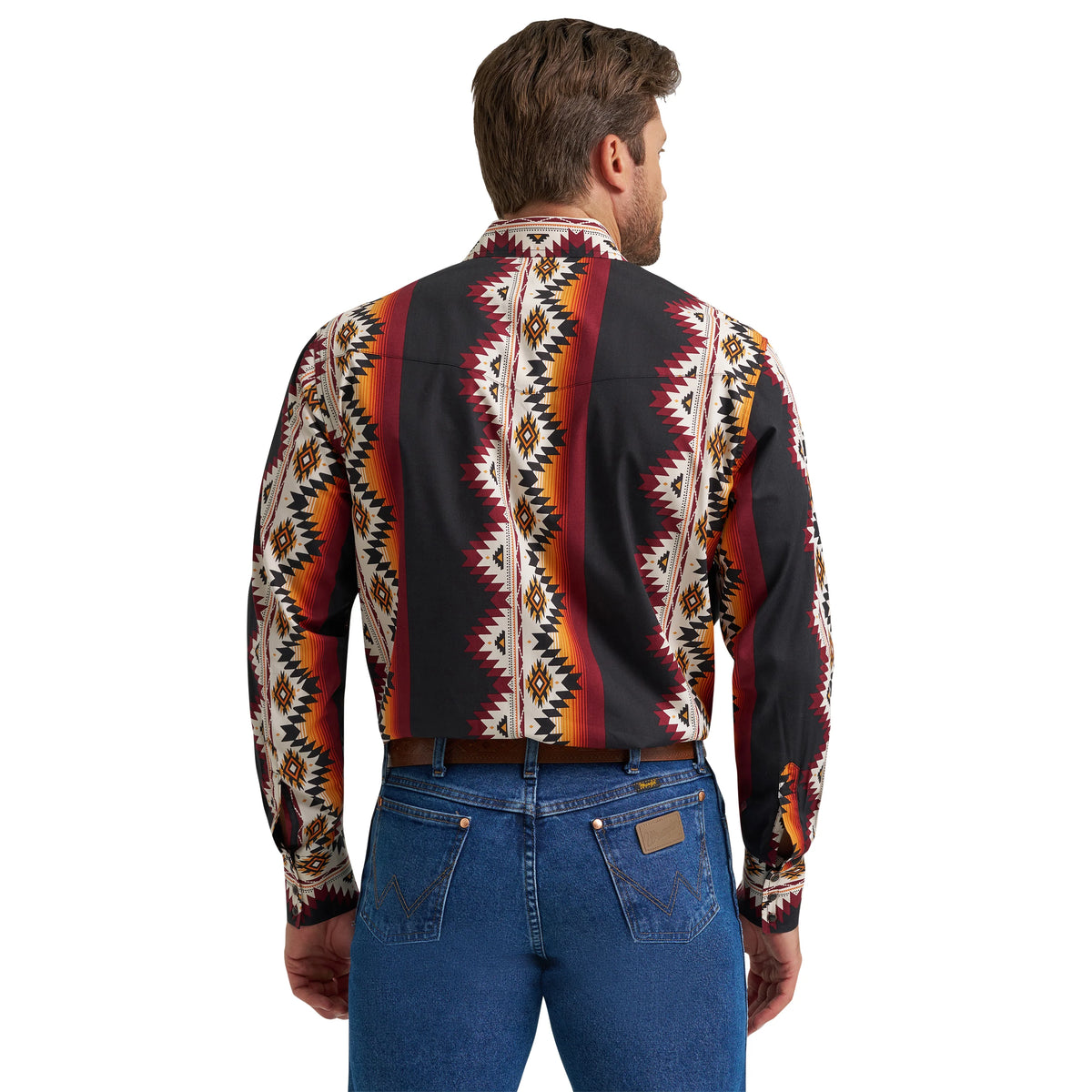 Wrangler Men's Checotah L/S Western Snap Shirt in Black Multi-Print