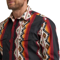 Wrangler Men's Checotah L/S Western Snap Shirt in Black Multi-Print