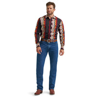 Wrangler Men's Checotah L/S Western Snap Shirt in Black Multi-Print