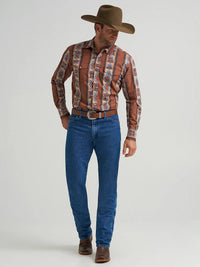 Wrangler Men's Checotah L/S Western Snap Shirt in Brown Rose Window