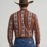 Wrangler Men's Checotah L/S Western Snap Shirt in Brown Rose Window
