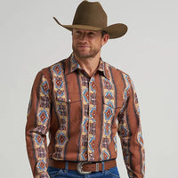 Wrangler Men's Checotah L/S Western Snap Shirt in Brown Rose Window