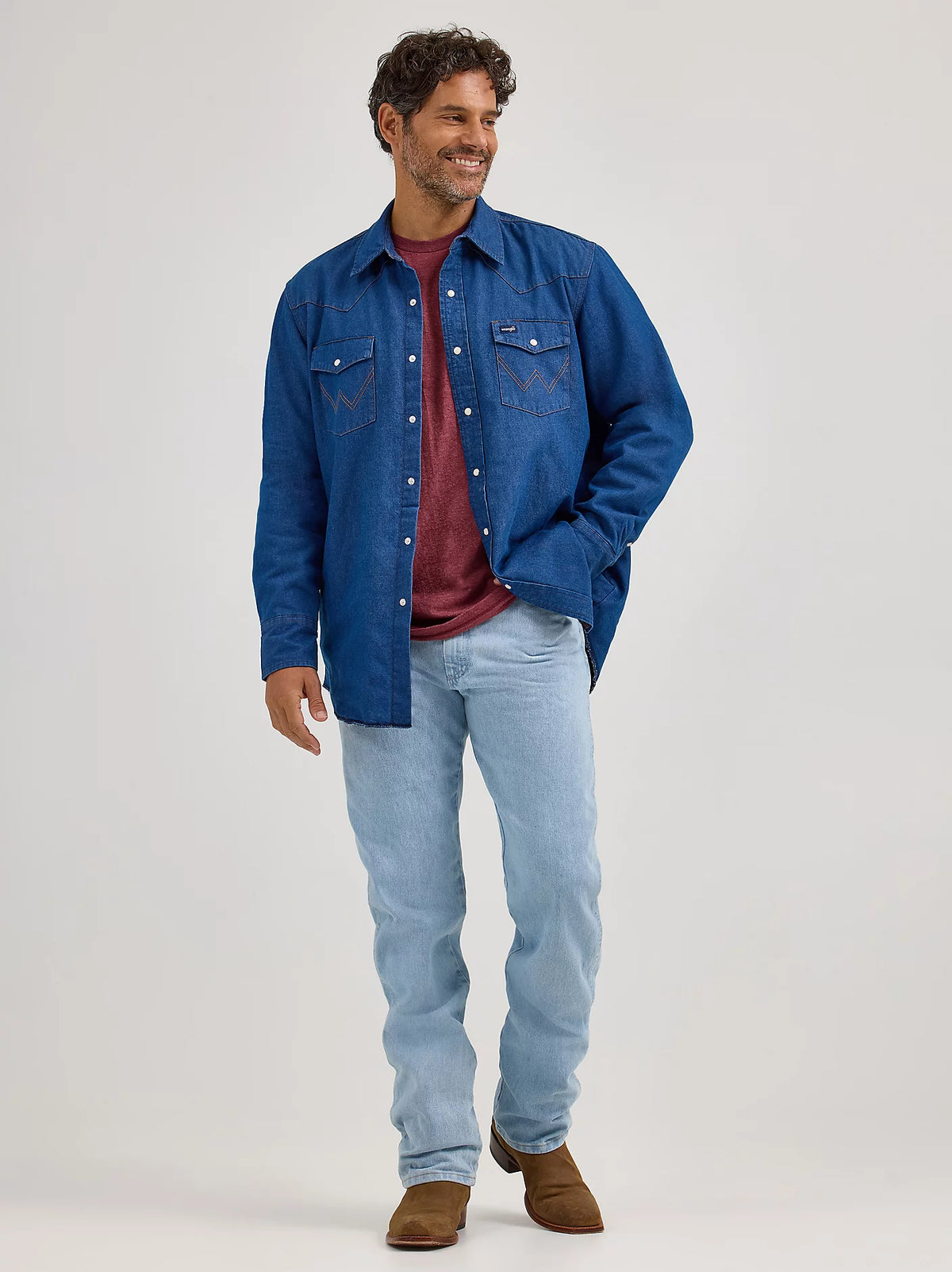 Wrangler Men's L/S Flannel Lined Work Shirt in Blue Denim (Available in Plus Sizes)