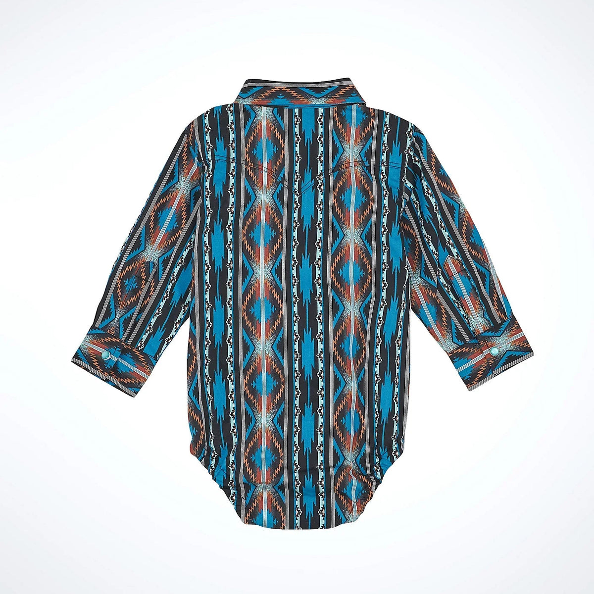 Wrangler Baby Boy's L/S  Checotah Snap Shirt Body Suit in Turquoise Crimson