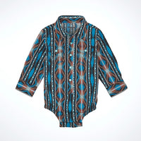 Wrangler Baby Boy's L/S  Checotah Snap Shirt Body Suit in Turquoise Crimson