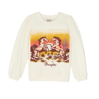 Wrangler Girl's Sunset Horse Crewneck Sweatshirt in White