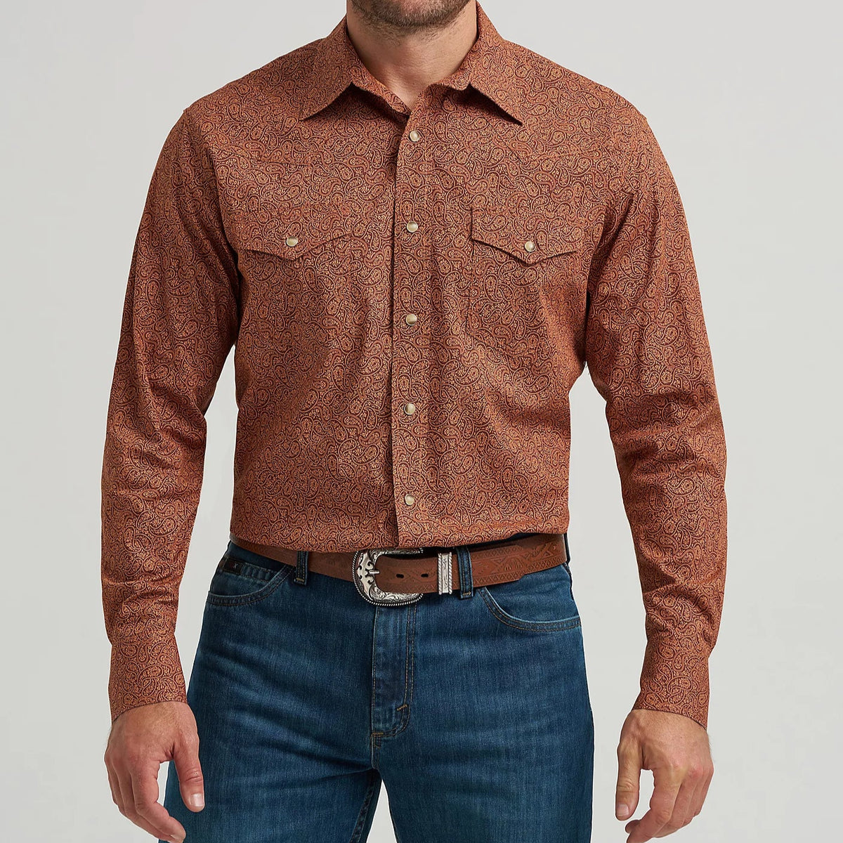 Wrangler Men's 20X L/S Competition Western Snap Shirt in Rustic Brown Paisley