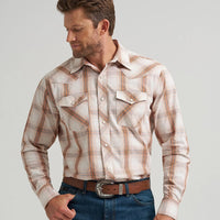 Wrangler Men's 20X L/S Competition Western Snap Shirt in Ecru Plaid (Available in Tall Sizes!)