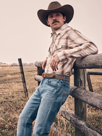 Wrangler Men's 20X L/S Competition Western Snap Shirt in Ecru Plaid (Available in Tall Sizes!)