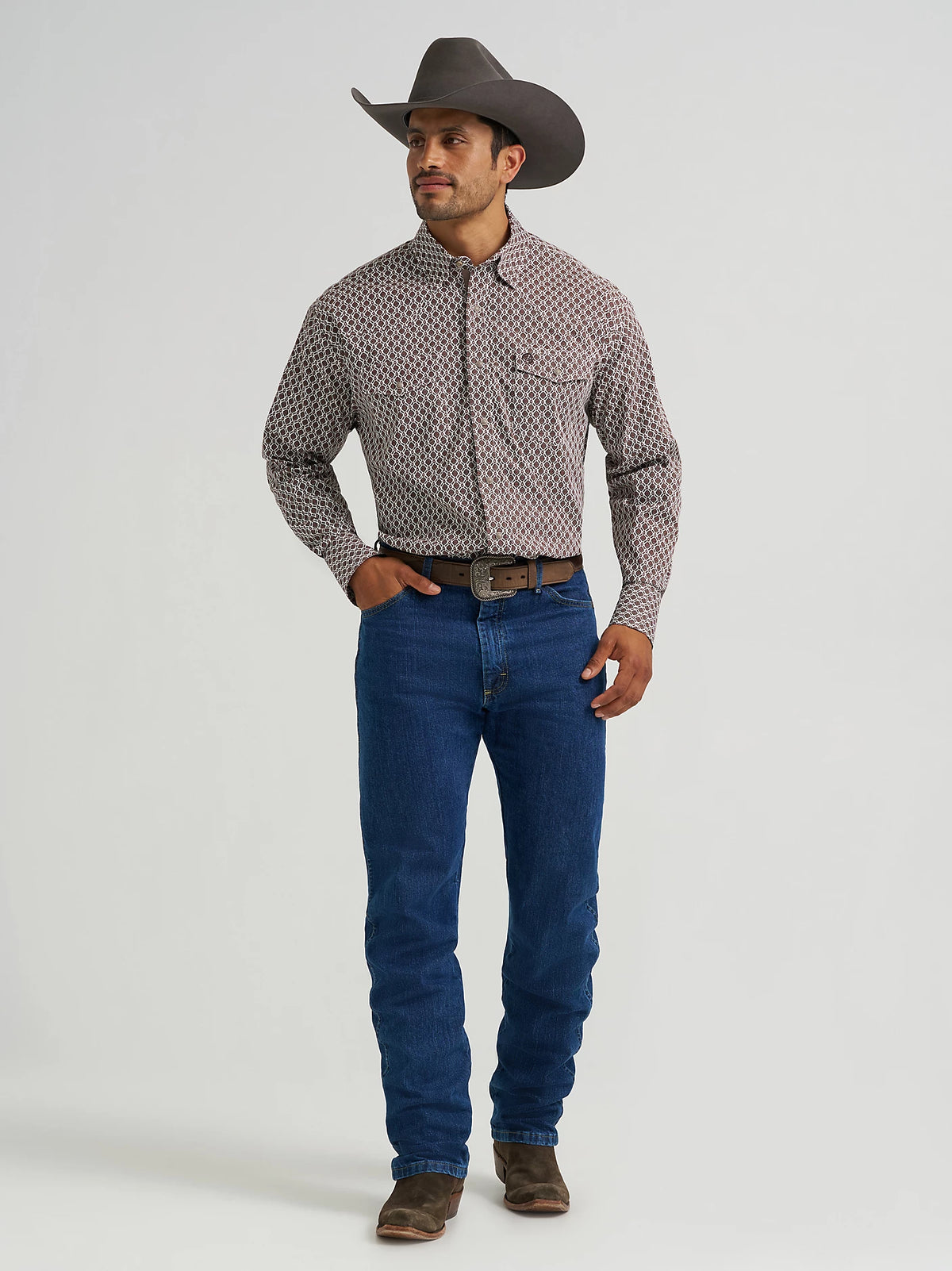 Wrangler Men's L/S George Strait Troubadour Snap Shirt in Coffee Splash