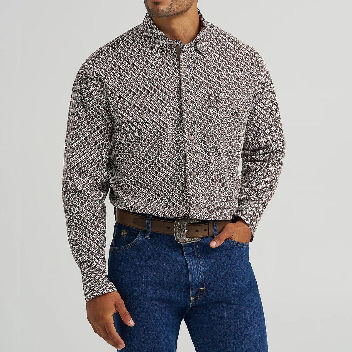 Wrangler Men's L/S George Strait Troubadour Snap Shirt in Coffee Splash
