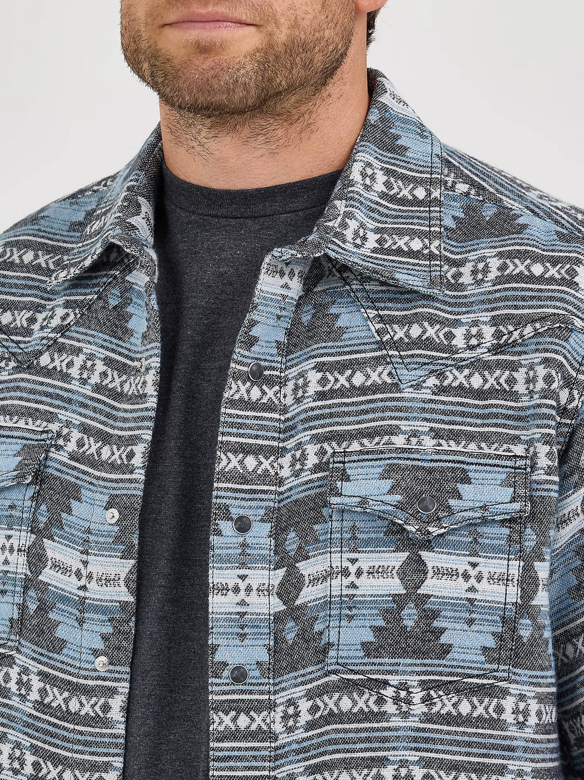 Wrangler Retro Men's Premium Jacquard Snap Shirt Jacket in Baby Blue (Available in Tall Sizes!)