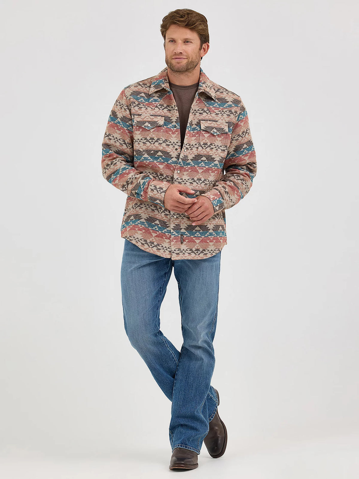 Wrangler Retro Men's Premium Jacquard Snap Shirt Jacket in Sunset Tan (Available in Tall Sizes!)