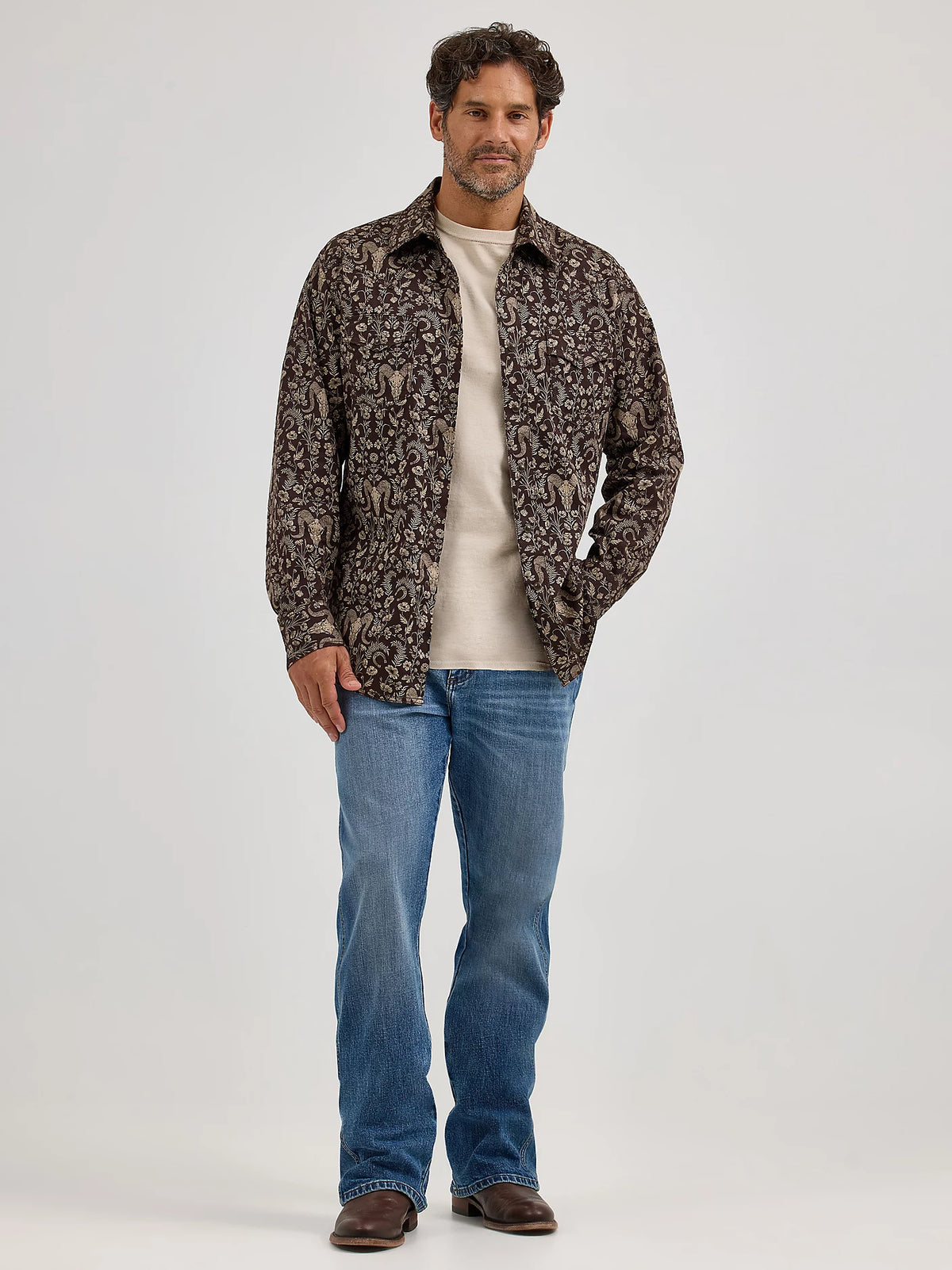 Wrangler Retro Premium Men's L/S Western Snap Shirt in Skull Floral