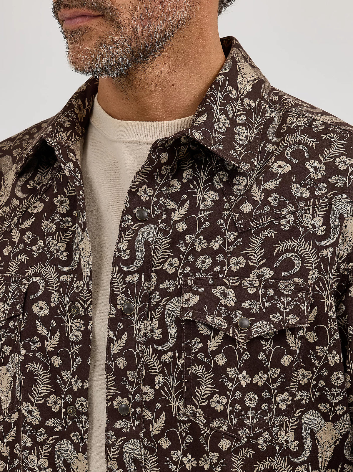 Wrangler Retro Premium Men's L/S Western Snap Shirt in Skull Floral