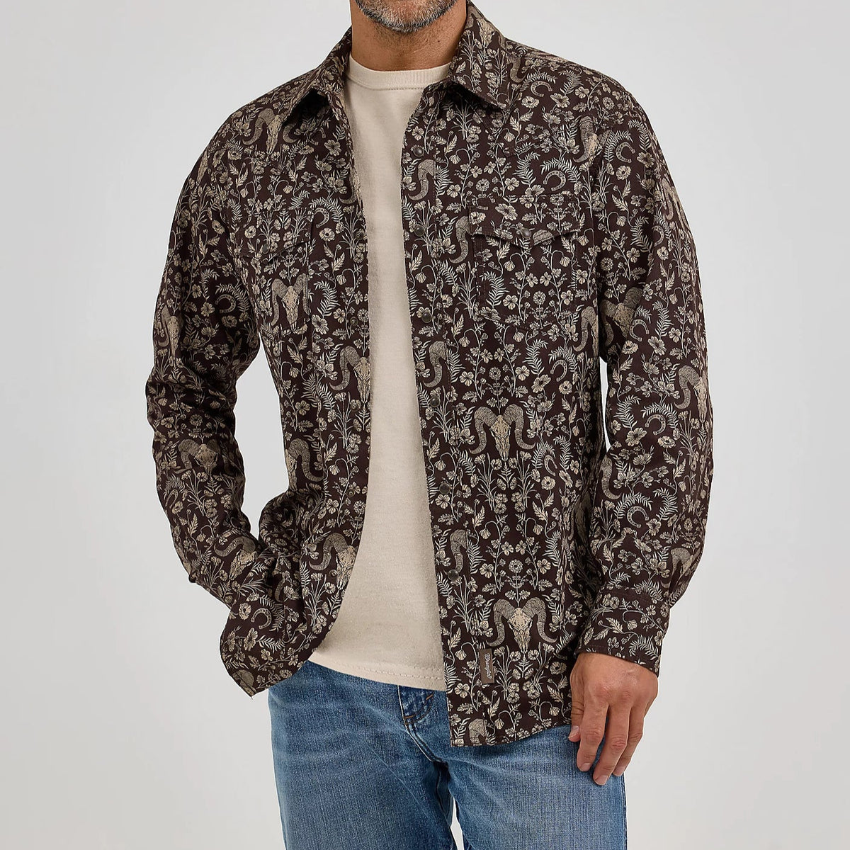 Wrangler Retro Premium Men's L/S Western Snap Shirt in Skull Floral