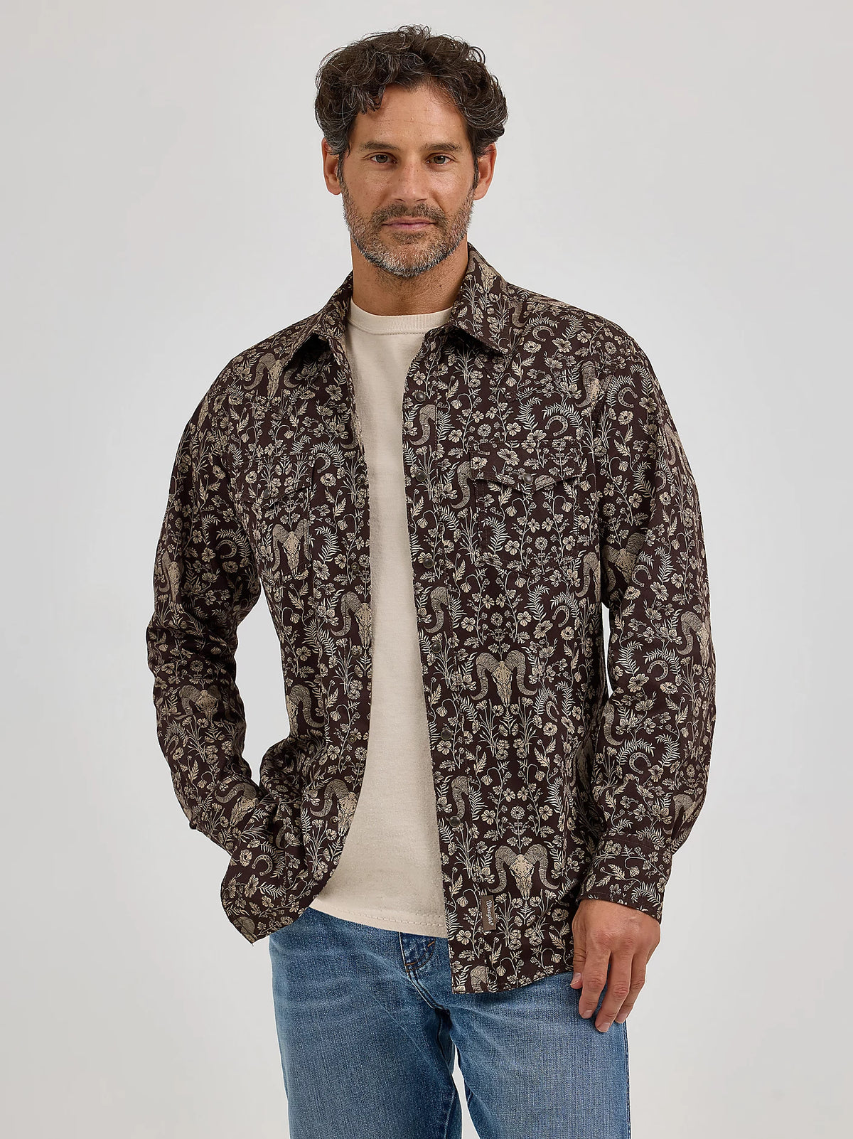 Wrangler Retro Premium Men's L/S Western Snap Shirt in Skull Floral