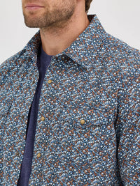 Wrangler Retro Premium Men's L/S Western Snap Shirt in Speckly Blue (Available in Tall Sizes)