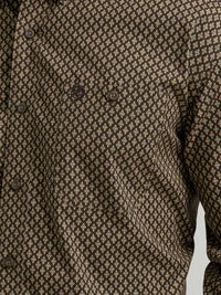 Wrangler Men's L/S George Strait Button Down Shirt in Coffee Rhombi (Available in Plus Sizes)