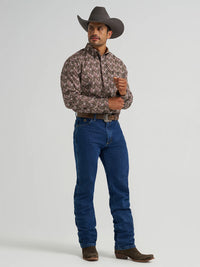 Wrangler Men's L/S George Strait Button Down Shirt in Coffee Paisley (Available in Plus Sizes)