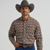 Wrangler Men's L/S George Strait Button Down Shirt in Coffee Paisley (Available in Plus Sizes)