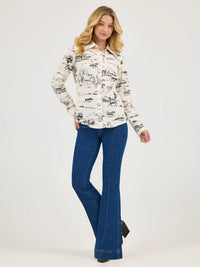 Wrangler x Lainey Wilson L/S Country Toile Western Snap Shirt in Off White