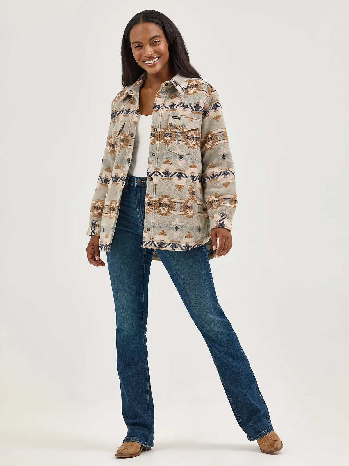 Wrangler Women's Quilt Lined Jacquard Shacket in Pale Green