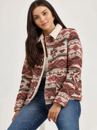 Wrangler Women's Sherpa Lined Jacquard Barn Jacket in Burgundy