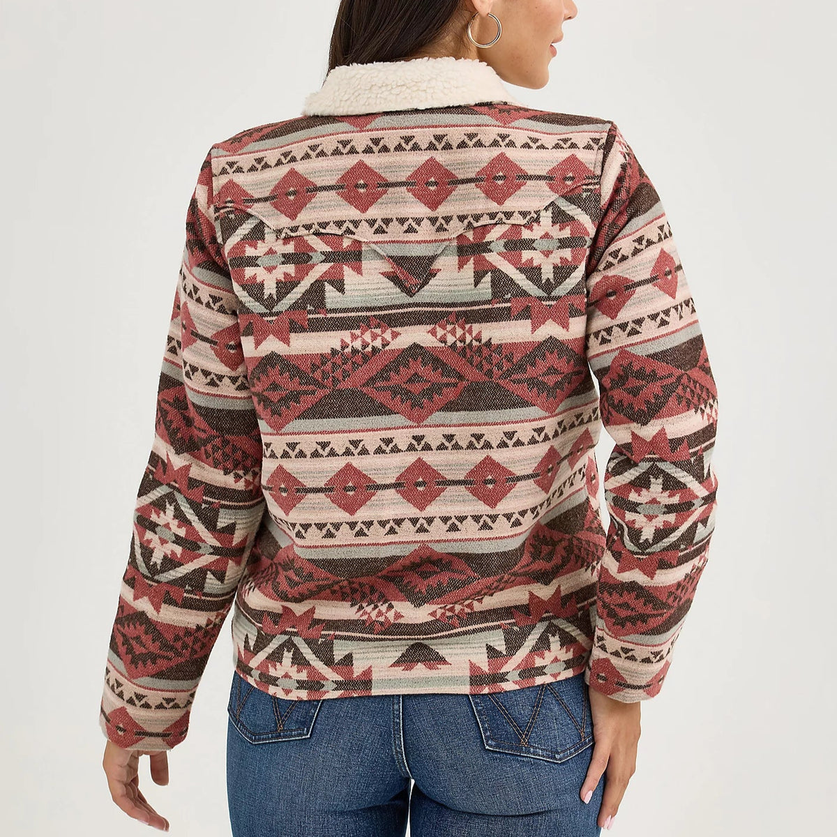 Wrangler Women's Sherpa Lined Jacquard Barn Jacket in Burgundy