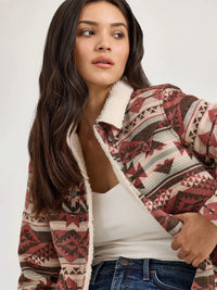 Wrangler Women's Sherpa Lined Jacquard Barn Jacket in Burgundy