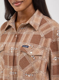 Wrangler Women's Retro L/S Boyfriend Shirt Jacket in Brown Plaid