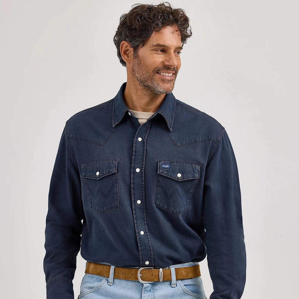 Wrangler Men's L/S Vintage Inspired Western Snap Work Shirt in Midnight