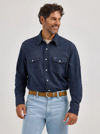 Wrangler Men's L/S Vintage Inspired Western Snap Work Shirt in Midnight