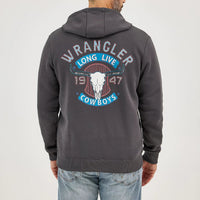 Wrangler Men's Long Live Cowboys Pullover Hoodie in Worn Grey